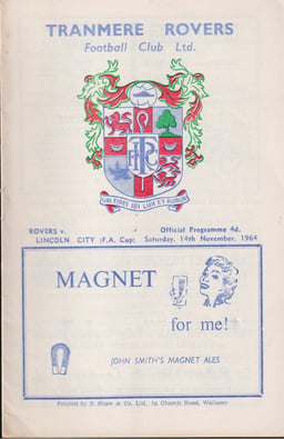 Tranmere Rovers v Lincoln City Match Programme 1964-11-14